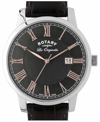 Rotary Mens Black Leather Strap Round Black Dial GS90075/04 Rotary Mens Black Leather Strap Round Black Dial GS90075/04