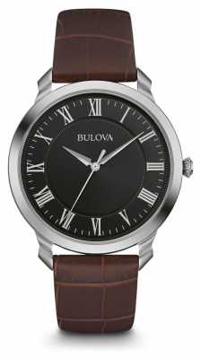 Bulova Mens Black Dial Brown Leather Strap 96A184 Bulova Mens Black Dial Brown Leather Strap 96A184