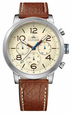 Tommy Hilfiger Mens Jake Brown Leather Strap Cream Dial 1791230 Tommy Hilfiger Mens Jake Brown Leather Strap Cream Dial 1791230