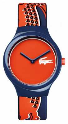 Lacoste Mens Red Dial Blue Pattern Silicone Strap 2020113 Lacoste Mens Red Dial Blue Pattern Silicone Strap 2020113