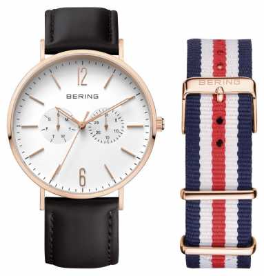 Bering Unisex Rose Gold Plated Case Leather Strap 14240-464 Bering Unisex Rose Gold Plated Case Leather Strap 14240-464