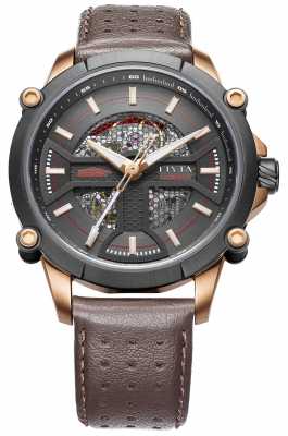 FIYTA Mens Brown Leather Strap Black Dial WGA866001.MBR FIYTA Mens Brown Leather Strap Black Dial WGA866001.MBR