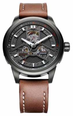 FIYTA Mens Brown Leather Strap Black Case WGA1008.BBR FIYTA Mens Brown Leather Strap Black Case WGA1008.BBR