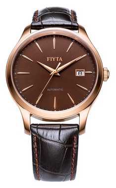 FIYTA Mens Brown Leather Strap Rose Gold Case WGA1010.PSR FIYTA Mens Brown Leather Strap Rose Gold Case WGA1010.PSR