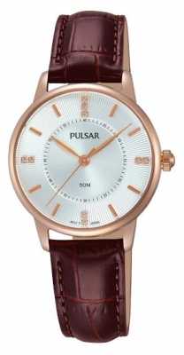 Pulsar Womens Silver Patterned Dial Brown Strap PH8180X1 Pulsar Womens Silver Patterned Dial Brown Strap PH8180X1