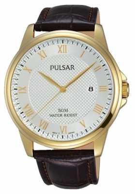 Pulsar Mens Brown Leather Strap Gold Plated Case PS9446X1 Pulsar Mens Brown Leather Strap Gold Plated Case PS9446X1