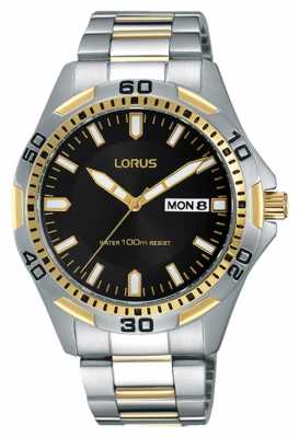 Lorus Mens Two Tone Strap Black Dial RXN20DX9 Lorus Mens Two Tone Strap Black Dial RXN20DX9