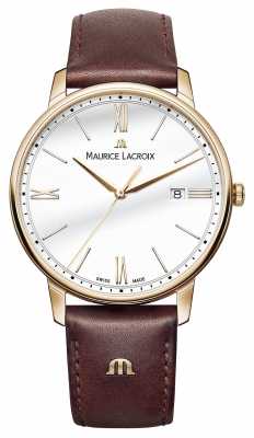 Maurice Lacroix Mens White Round Dial Brown Leather Strap EL1118-PVP01-112-1 Maurice Lacroix Mens White Round Dial Brown Leather Strap EL1118-PVP01-112-1