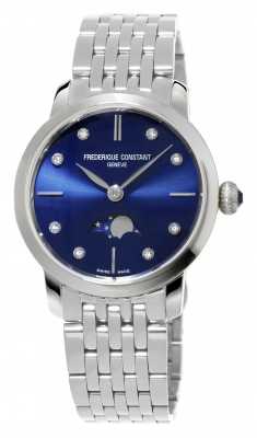 Frederique Constant Slimline Moonphase Womens Navy Diamond Set Stainless Steel FC-206ND1S26B Frederique Constant Slimline Moonphase Womens Navy Diamond Set Stainless Steel FC-206ND1S26B