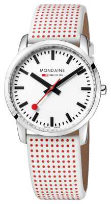 Mondaine Official Swiss Railways Watch Simply Elegant Red White Strap A400.30351.11SBA Mondaine Official Swiss Railways Watch Simply Elegant Red White Strap A400.30351.11SBA