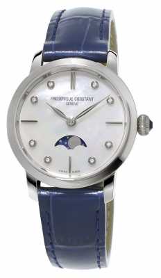 Frederique Constant Womens Slimline Moonphase Diamond Set Blue Leather Strap FC-206MPWD1S6 Frederique Constant Womens Slimline Moonphase Diamond Set Blue Leather Strap FC-206MPWD1S6