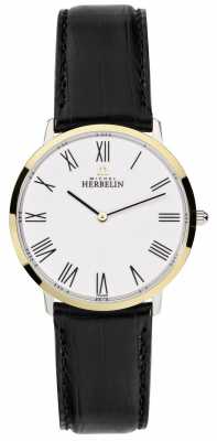 Michel Herbelin Mens Ikone Black Leather Strap White Dial 17415/T01 Michel Herbelin Mens Ikone Black Leather Strap White Dial 17415/T01