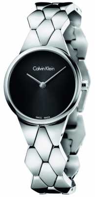 Calvin Klein Womens Snake Stainless Steel Bracelet Black Dial K6E23141 Calvin Klein Womens Snake Stainless Steel Bracelet Black Dial K6E23141