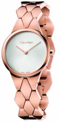 Calvin Klein Womens Snake Rose Gold PVD Bracelet Silver Dial K6E23646 Calvin Klein Womens Snake Rose Gold PVD Bracelet Silver Dial K6E23646