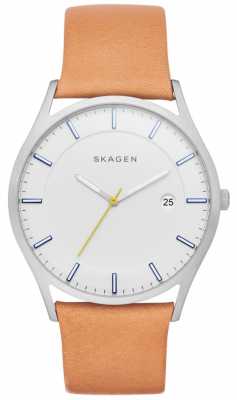 Skagen Mens Holst Tan Leather Strap White Dial SKW6282 Skagen Mens Holst Tan Leather Strap White Dial SKW6282