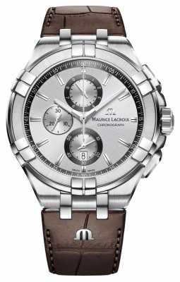 Maurice Lacroix Mens Aikon Chronograph Brown Leather Strap Silver Dial AI1018-SS001-130-1 Maurice Lacroix Mens Aikon Chronograph Brown Leather Strap Silver Dial AI1018-SS001-130-1