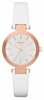 DKNY Womans White Dial White Leather Strap Rose Gold Case NY2405 DKNY Womans White Dial White Leather Strap Rose Gold Case NY2405
