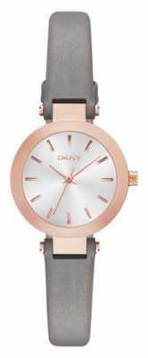 DKNY Womans Silver Dial Grey Leather Strap Rose Gold Case NY2408 DKNY Womans Silver Dial Grey Leather Strap Rose Gold Case NY2408