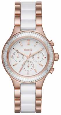 DKNY Womans White Chronograph Dial Two Tone Strap Rose Gold Case NY2498 DKNY Womans White Chronograph Dial Two Tone Strap Rose Gold Case NY2498