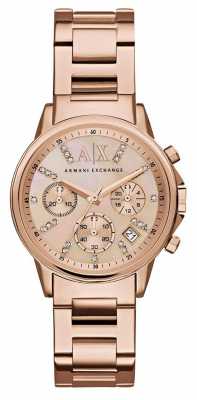 Armani Exchange Womans Rose Gold Chronograph Dial Rose Gold Metal Strap AX4326 Armani Exchange Womans Rose Gold Chronograph Dial Rose Gold Metal Strap AX4326