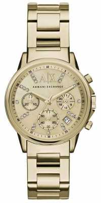 Armani Exchange Womans Gold Chronograph Dial Gold Metal Strap AX4327 Armani Exchange Womans Gold Chronograph Dial Gold Metal Strap AX4327