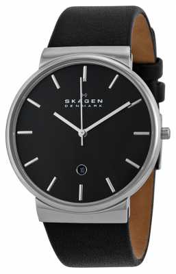 Skagen Mens Round Black Dial Black Leather Strap SKW6104 Skagen Mens Round Black Dial Black Leather Strap SKW6104