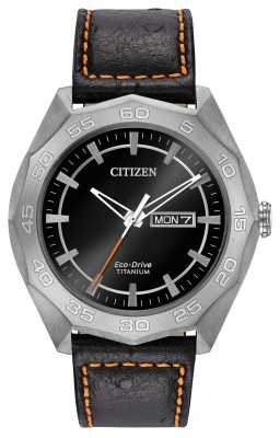 Citizen Mens Titanium Case Black Leather Strap Black Dial AW0060-03E Citizen Mens Titanium Case Black Leather Strap Black Dial AW0060-03E