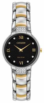 Citizen Womens 24 Diamond Two Tone Bracelet Black Dial EX1464-54E Citizen Womens 24 Diamond Two Tone Bracelet Black Dial EX1464-54E