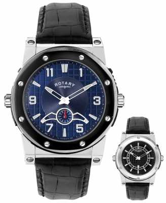 Rotary Mens Reversible Dial Black Leather Strap EGS0007/TZ2/04/05 Rotary Mens Reversible Dial Black Leather Strap EGS0007/TZ2/04/05