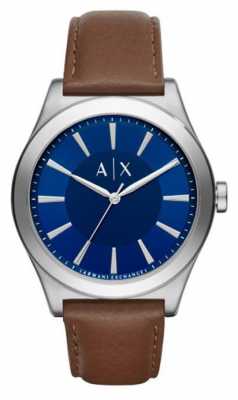 Armani Exchange Mens Brown Leather Strap Blue Dial Stainless Steel Case AX2324 Armani Exchange Mens Brown Leather Strap Blue Dial Stainless Steel Case AX2324