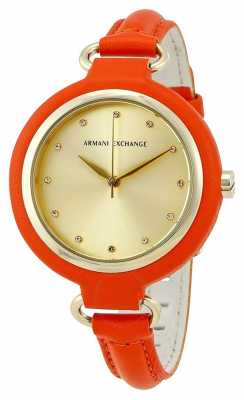 Armani Exchange Womans Orange Leather Strap Gold Dial AX4243 Armani Exchange Womans Orange Leather Strap Gold Dial AX4243