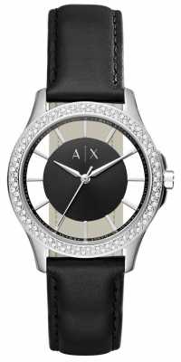 Armani Exchange Womans Black Leather Strap Black Dial Stainless Steel Case AX5253 Armani Exchange Womans Black Leather Strap Black Dial Stainless Steel Case AX5253