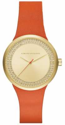Armani Exchange Womans Orange Leather Strap Gold Plated Dial AX6012 Armani Exchange Womans Orange Leather Strap Gold Plated Dial AX6012