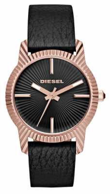 Diesel Womanas Black Leather Strap Rose Gold Plated Case DZ5512 Diesel Womanas Black Leather Strap Rose Gold Plated Case DZ5512