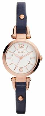 Fossil Womans Slim Blue Leather Strap Rose Gold Plated Case ES4026 Fossil Womans Slim Blue Leather Strap Rose Gold Plated Case ES4026