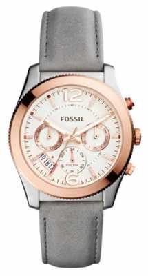 Fossil Womans Grey Leather Strap Rose Gold Plated Case ES4081 Fossil Womans Grey Leather Strap Rose Gold Plated Case ES4081