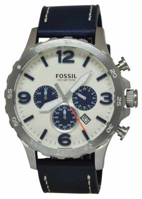 Fossil Mens Blue Leather Strap Cream Chronograph Dial JR1480 Fossil Mens Blue Leather Strap Cream Chronograph Dial JR1480