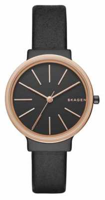 Skagen Womans Slim Black Leather Strap Black Dial SKW2480 Skagen Womans Slim Black Leather Strap Black Dial SKW2480