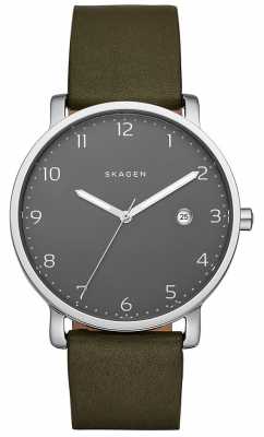 Skagen Mens Dark Green Leather Strap Grey Dial SKW6306 Skagen Mens Dark Green Leather Strap Grey Dial SKW6306