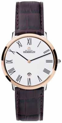 Michel Herbelin Mens Ikone Grande Brown Leather Strap White Dial 19515/TR01MA Michel Herbelin Mens Ikone Grande Brown Leather Strap White Dial 19515/TR01MA