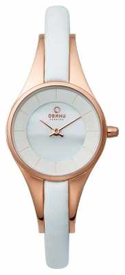 Obaku Womans Rose Gold Case White Leather Strap V110LXVWRW Obaku Womans Rose Gold Case White Leather Strap V110LXVWRW