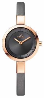 Obaku Womans Rose Gold Case Grey Leather Strap V129LXVJRJ Obaku Womans Rose Gold Case Grey Leather Strap V129LXVJRJ