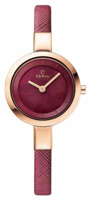 Obaku Womans Rose Gold Case Pink Leather Strap V129LXVQRD Obaku Womans Rose Gold Case Pink Leather Strap V129LXVQRD