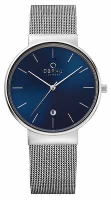 Obaku Mens Steel Mesh Strap Blue Dial Steel Case V153GDCLMC Obaku Mens Steel Mesh Strap Blue Dial Steel Case V153GDCLMC