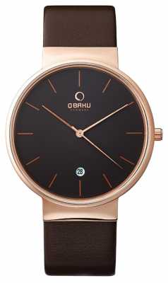 Obaku Mens Rose Gold Case Brown Leather Strap Black Dial V153GDVNRN Obaku Mens Rose Gold Case Brown Leather Strap Black Dial V153GDVNRN