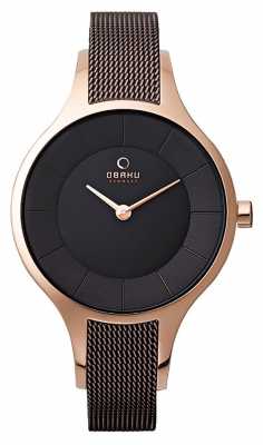 Obaku Womans Rose Gold Case Brown Mesh Strap V165LXVNMN Obaku Womans Rose Gold Case Brown Mesh Strap V165LXVNMN