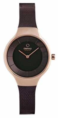 Obaku Womans Rose Gold Case Brown Mesh Strap V166LXVNMN Obaku Womans Rose Gold Case Brown Mesh Strap V166LXVNMN