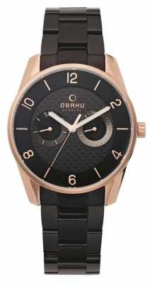 Obaku Mens Rose Gold Case Black Metal Strap V171GMVBSB Obaku Mens Rose Gold Case Black Metal Strap V171GMVBSB