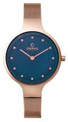 Obaku Womans Rose Gold Case Rose Gold Mesh Strap Blue Dial V173LXVLMV Obaku Womans Rose Gold Case Rose Gold Mesh Strap Blue Dial V173LXVLMV