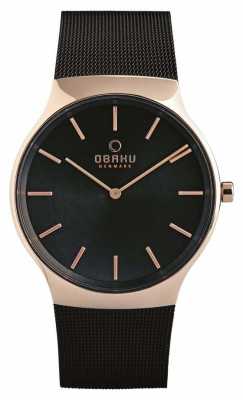 Obaku Mens Rose Gold Case Black Mesh Strap Black Dial V178GXVBMB Obaku Mens Rose Gold Case Black Mesh Strap Black Dial V178GXVBMB